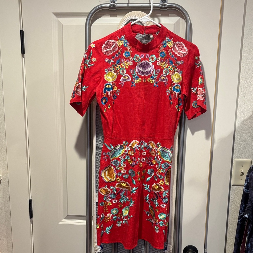 ASOS Red Floral Embroidered Mini Dress